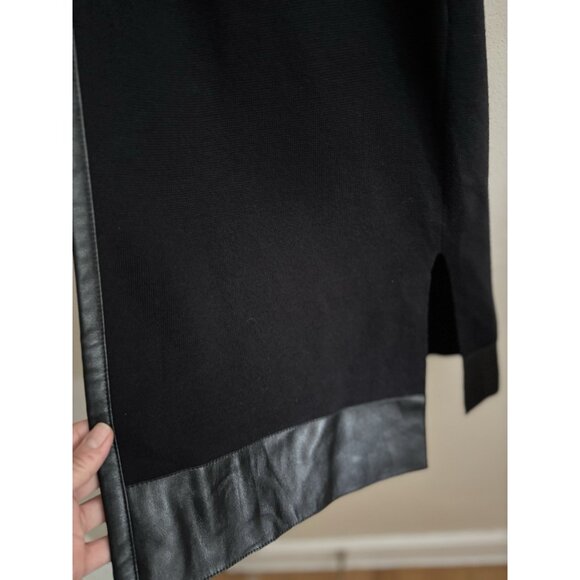 Chicos Leather Trim open front knit Soft Sweater Vest Black Large Long NEW - Picture 8 of 13